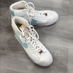 White and Blue High-Top Sneakers
